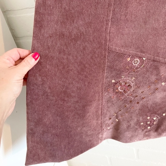 Vintage Y2K A-line Skirt Fairy Micro Corduroy Embroidered Sequin Asymmetrical 16 - Picture 8 of 15